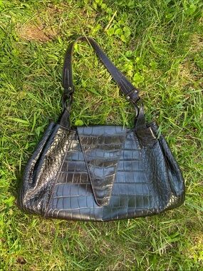 J. Peterman Made in Italy + Genuine Leather Croc-Embossed Shoulder Bag